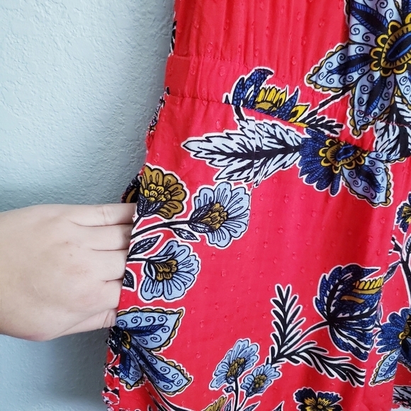 LOFT Red Floral Island Party Halter Romper - Picture 4 of 9